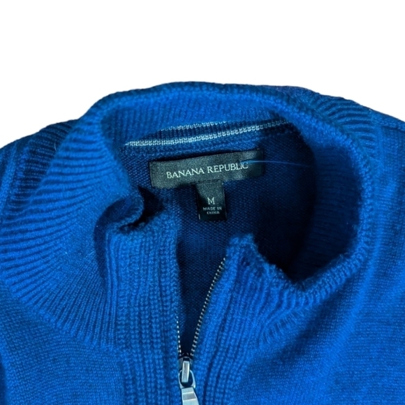 Banana Republic blue merino wool blend full zip front Cardigan elbow patches M - Picture 3 of 8